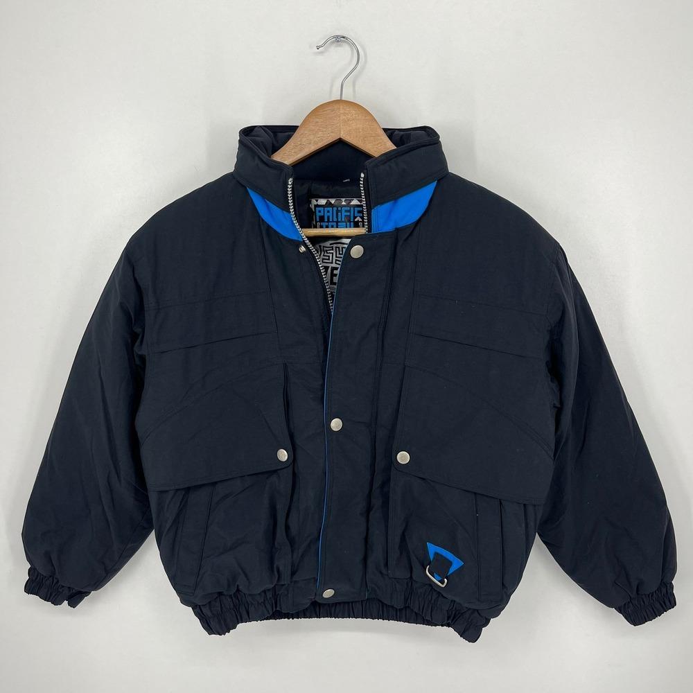 Pacific Trail Sub Zero Vintage Kids Puffer Jacket Black Blue Size M 10-12 90s